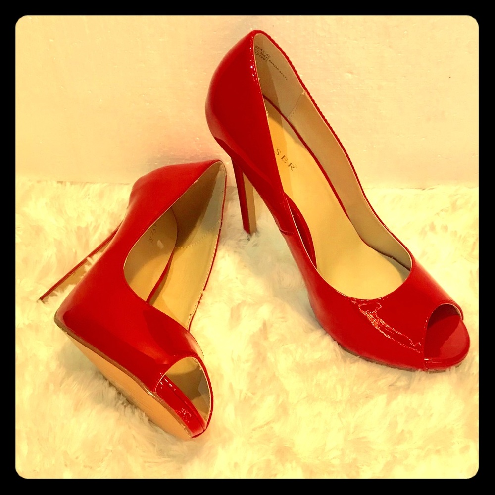 Pleaser Red Patent Peep Toe Pumps